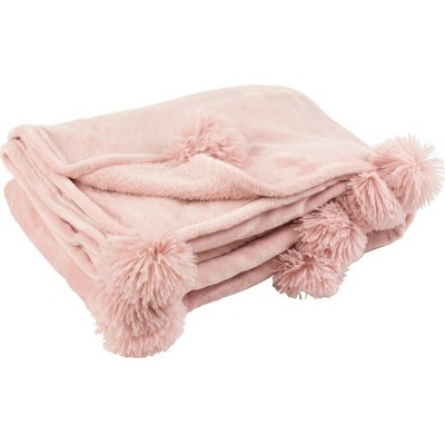 J-Line by Jolipa Ružový plyšový pléd PomPom s brmbolcami baby pink 130x170