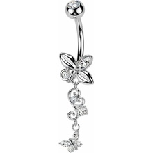 Šperky4U Visací piercing do pupíku s motýlky - WP0117