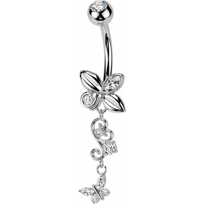 Šperky4U Visací piercing do pupíku s motýlky - WP0117