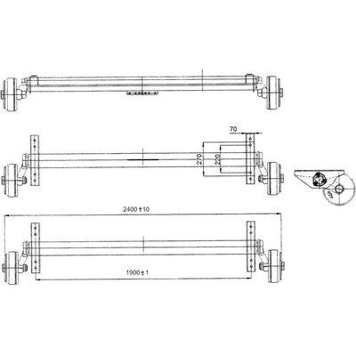 Náprava AL-KO Plus B 1800-9 (1800 kg) a 1900 mm, c 2400 mm, 2361, 112x5 zesílené patky 60568