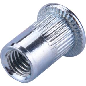 Fortum гайка за нитове klt. 30 бр. , M6, POP-NUT, поцинкована стомана, кръгла, отворена, с плосък ръб, назъбена FORTUM