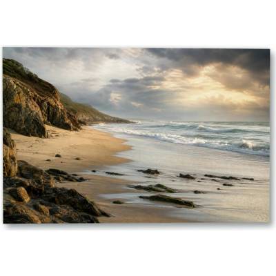 Plakát – Skalnaté pobřeží s písečnou pláží Bez rámu Ano Bez rámu 135 × 90 cm