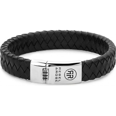 Rebel&Rose Čierny kožený náramok Braided Flat 925 Black RR-L00141-S 19 cm
