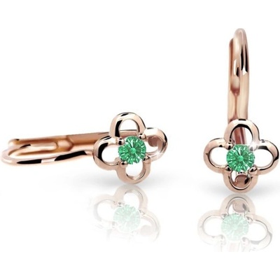 Danfil dětské náušnice kytičky C1944 z růžového zlata s kamínkem Emerald Green zapínání klapka