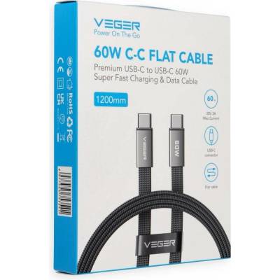 Veger CC06-MTB Flat Type C to Type C PD 3A 60W 1,2m černý