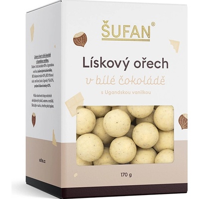 ŠUFAN Lískový ořech v bílé čokoládě s Ugandskou vanilkou 170 g
