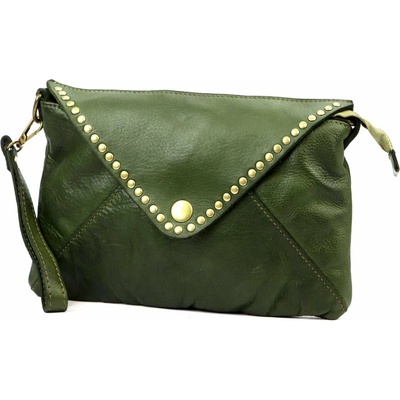 Dámská kožená crossbody kabelka tmavě zelená s cvočky VS 050