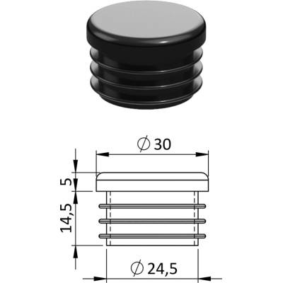 Vnútorná krytka guľatá ø 30 mm, plastová, čierna