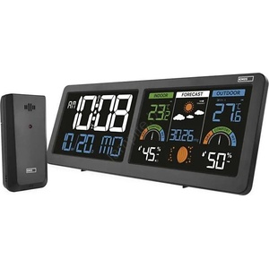 EMOS Метеостанция с цветен LCD дисплей и вграден будилник, 5V, 3xAAA + 2xAA, черна (EMS1471) Будилник