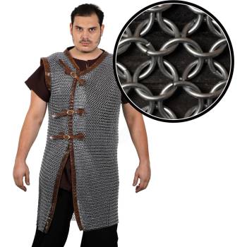 Lord of Battles Kroužková zbroj bez rukávů kroužková vesta s koženými lemy nenýtované železné kulaté kroužky