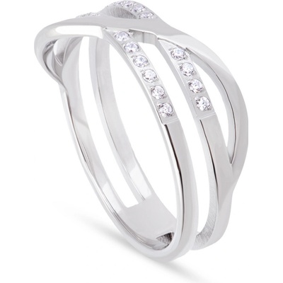 Biju Prstýnek z chirurgické oceli se zirkonem tři kroužky překřížené 4000409 4000409