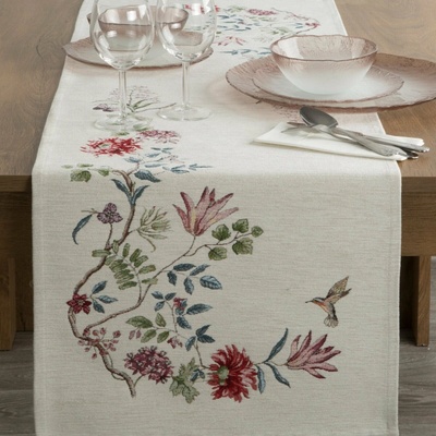 Eurofirany GOBELÍNOVÝ Ubrus NATUR 45X140 CM KVĚTY