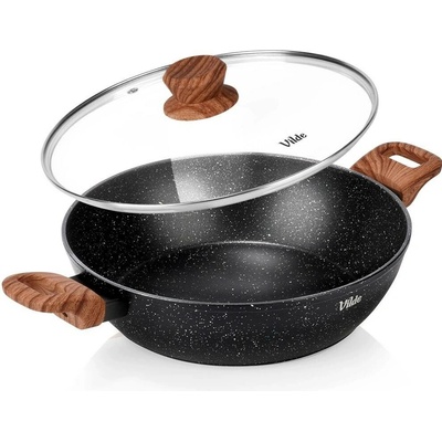 Hluboká granitová pánev se skleněnou poklicí 28 cm, 3,5 l – Vilde Granitica Wood