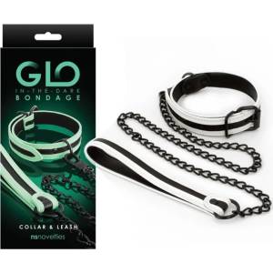  Нашийник с каишка, светещ в тъмното - GLO Bondage Collar and Leash (NSTOYS0873)