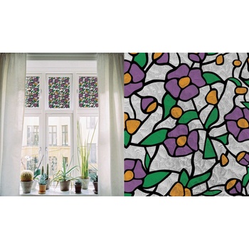 Patifix Фолио за стъкло лилави цветя - ширина 45 см