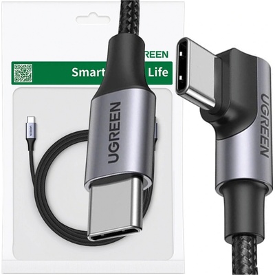 Ugreen US334 USB-C na USB-C, úhlový, 5A, PD 100W, 2m, černý
