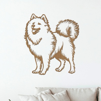 dřevo života Dřevěný obraz psa SAMOJED Rozměry (cm): 54x60, Zvolte barvu dekoru: Buk
