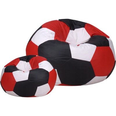 JAKS Sedací vak futbalová lopta s podnožkou bielo čierno červený