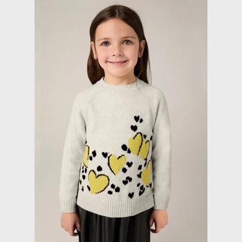 Mayoral Комбинирана рокля за мини момиче с бежов пуловер на сърца Майорал