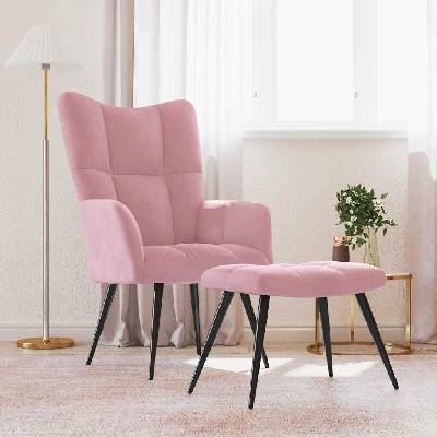 vidaXL 328088 Relaxační se stoličkou růžové samet