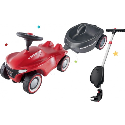 BIG Set Bobby Car Neo červené zvukové s 3-vrstvovými gumovými kolesami s oválnym prívesom a vodiaca tyč s ergonomickou opierkou