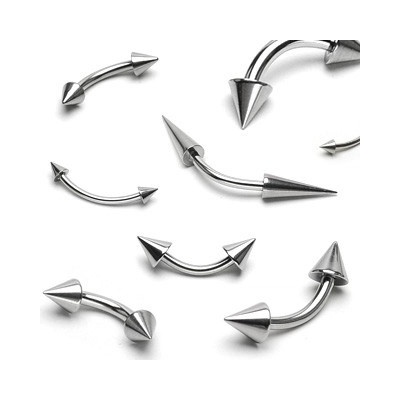 Šperky eshop piercing do obočí z oceli dva lesklé špičaté hroty W50.06