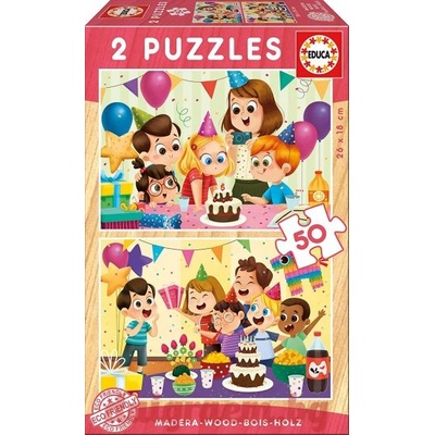 Educa Дървен пъзел educa 17621 - 2 х 50 части - birthday party (edu17621)