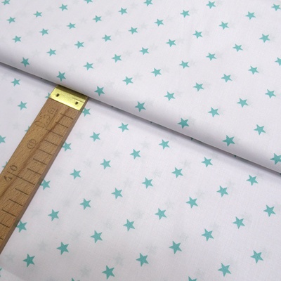 Bavlněné plátno - Mátové hvězdy na bílé - šíře 140cm