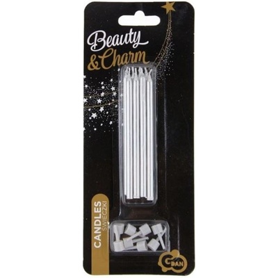 GoDan Narozeninové svíčky střibrné s podstavcemi délka 10 cm