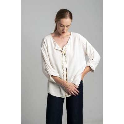 Ecru blouse with gold print bílá