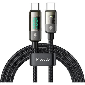 Mcdodo Кабел за данни - Mcdodo (CA-3610) - Type-C → Type-C, 100W, цифров дисплей, Auto Power Off, прозрачен дизайн, 1.2m - Черен