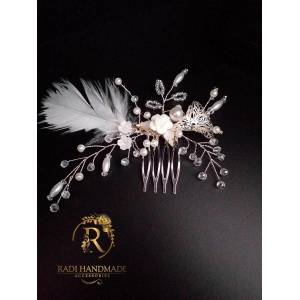 Radi handmade Гребенче с бели кристали и перо (501)
