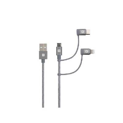 Кабел Skross 3 в 1, USB-A - USB-C/ Lightning/ Micro USB , Метална оплетка, 1.2 м (SKCA00143-1120CN)