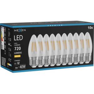 Mexen Vintis 10x LED филаментна крушка E27, C35, 6W, Топла - 2700K, 720 lm, чиста (L154-E27-0627-00x10)