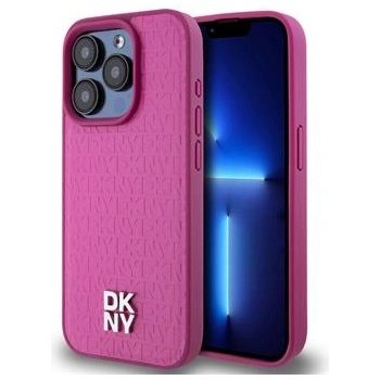 DKNY PU Leather Repeat Pattern Stack Logo MagSafe Case for iPhone 15 Pro Pink (3666339261955)