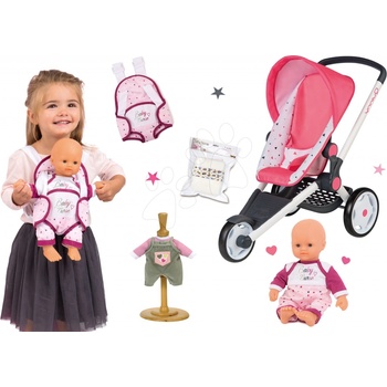 Smoby Set sportovní Trio Pastel Maxi Cosi&Quinny Jogger polohovatelný se a panenka Baby Nurse 32 cm s nosičem a pamperskami s šatičkami