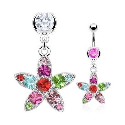 Šperky eshop piercing do bříška barevný květ C18.15 čirá C