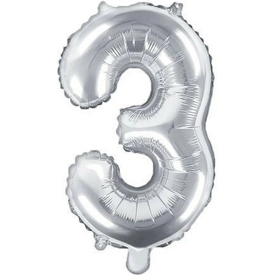PARTYDECO Balón fóliový číslica STRIEBORNÁ 35 cm 3 NEMOŽNO PLNIŤ HELIOM