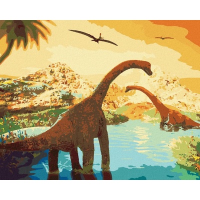 zuty Malování podle čísel Krásná krajina s dinosaury 80 x 100 cm vypnuté plátno na rám 8596530056393