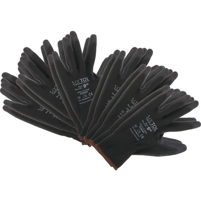 Rukavice pracovní z polyesteru polomáčené v PU GLOVE PE-PU 9, černé, vel 9", 6 párů