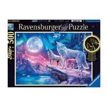 Ravensburger Светещ 2D пъзел Ravensburger 500 части - Вълци и северното сияние, 7014952