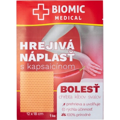 BIOMIC Hrejivá náplasť s kapsaicínom 12 x 18 cm Zelená Lekáreň
