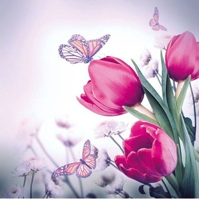 Ubrousek 33x33cm Tulipány s motýly – Zboží Dáma
