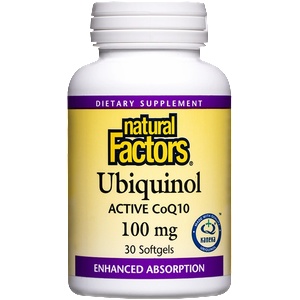 Natural Factors Ubiquinol Active Coenzyme Q10 - Убиквинол - активен коензим Q10 (Антиоксидант и кардиопротектор), 100 mg, 30 софтгел капсули Natural Factors (20727 NF A)