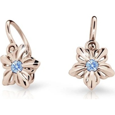 Danfil dětské náušnice kytičky C2238 z růžového zlata s kamínkem Arctic Blue zapínání brizura