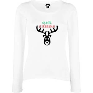  Дамска черна или бяла тениска с дълъг ръкав Oh Deer it's Christmas