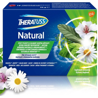 Theratuss Natural pastilky s príchuťou malina 16 pastilok