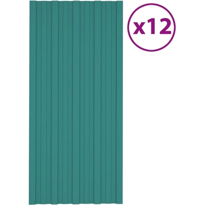 vidaXL Покривни панели, 12 бр, поцинкована стомана, зелени, 100х45 см (317211)