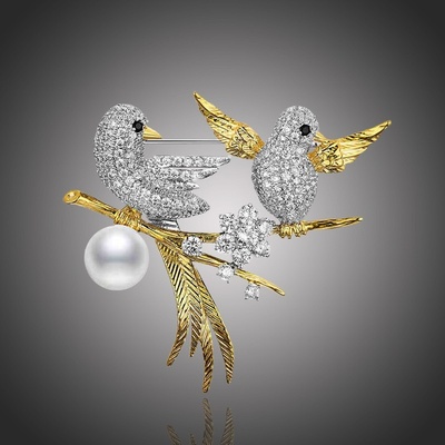 Éternelle brož Swarovski Elements D´Onofrio ptáčci B1078 Zlatá
