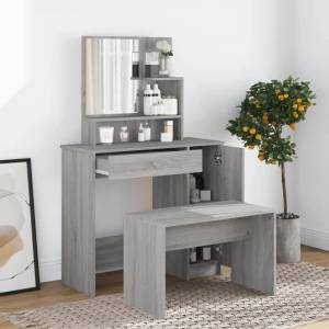 vidaXL Комплект тоалетка, сив сонома, 86, 5x35x136 см (3114153)